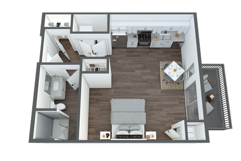 Floor plan for studio, 1 bath, 543 sqft